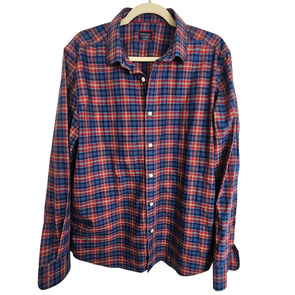 Untuckit Mens Plaid Dress Shirt Slim Fit Sz XL Wrinkle-Free Career Business Corp